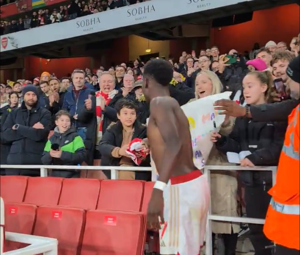 The kind England ace handed the Gooner his shirt after Arsenal's 2-0 win over Brighton