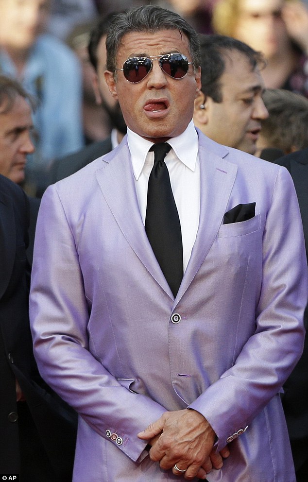 Standing out from the crowd: Later in the day, Sylvester scrubbed up for the premiere of The Homesman at the 67th Cannes Film Festival