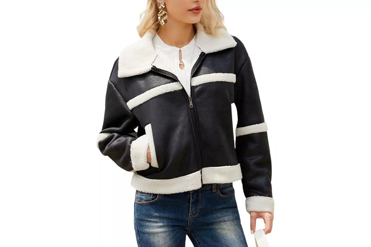 Amazon Yinawsky Women Cropped Sherpa Moto Jacket