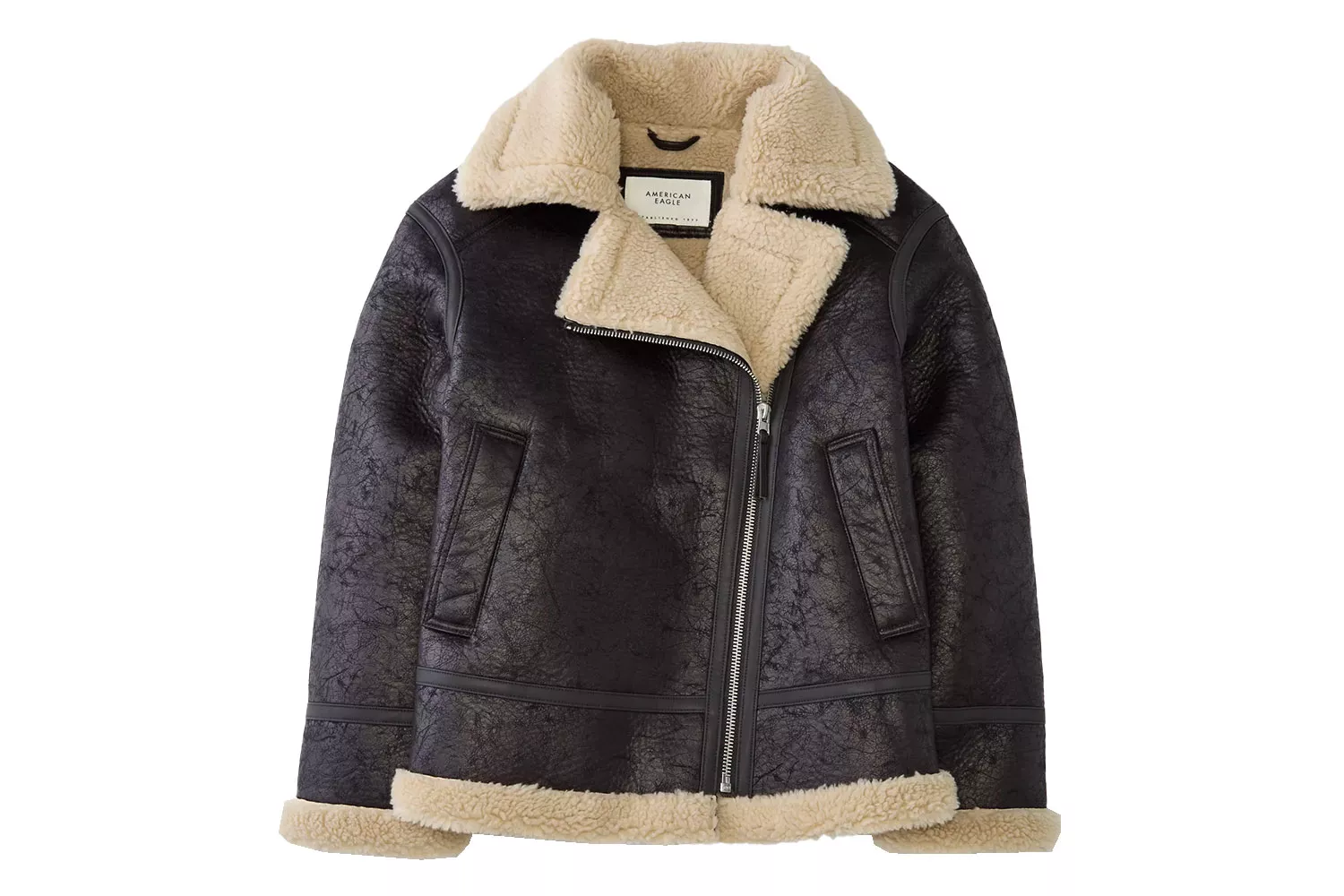 American Eagle AE Oversized Vegan Shearling Moto Jacket