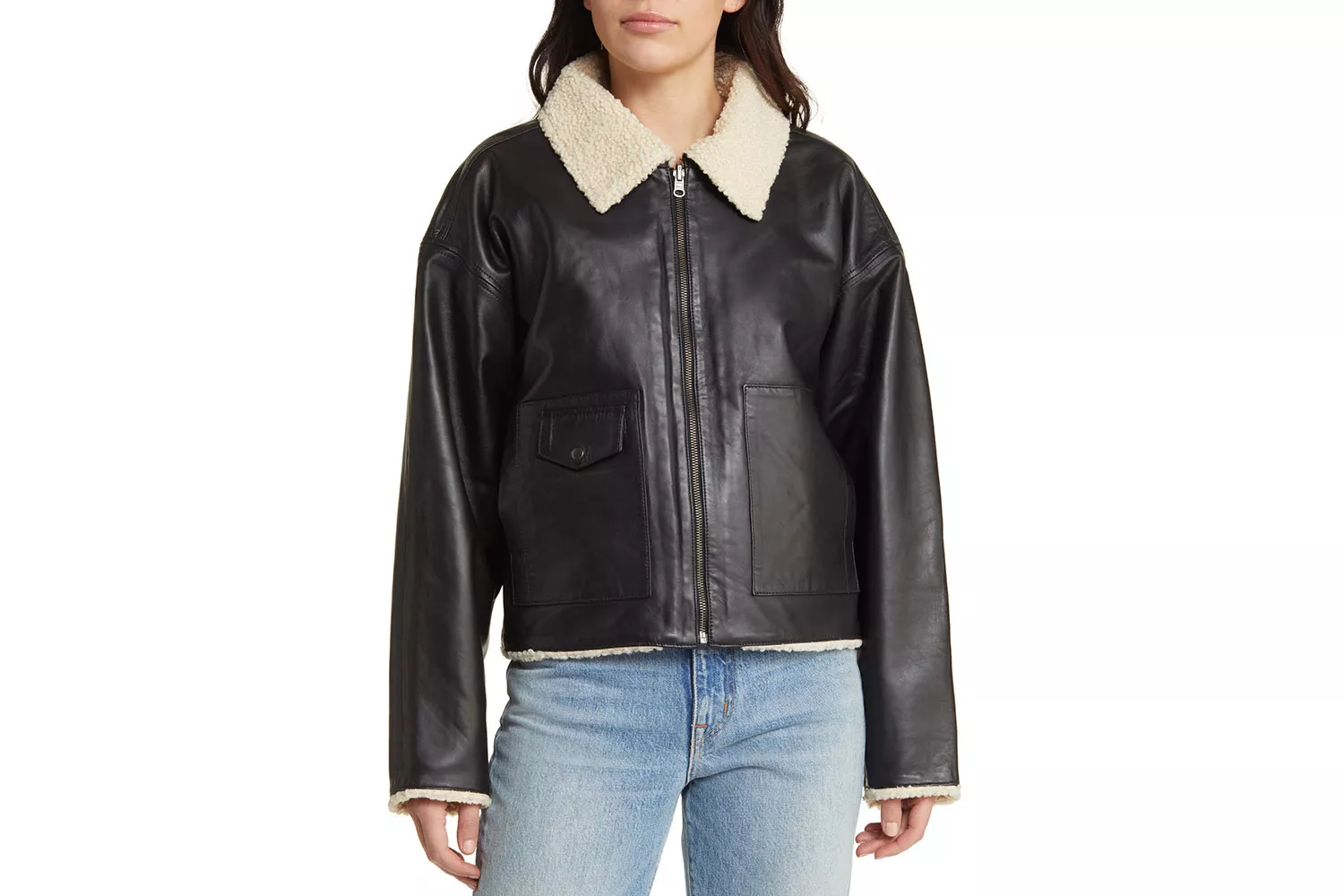 Nordstrom Treasure & Bond Reversible Faux Shearling Collar Leather Jacket