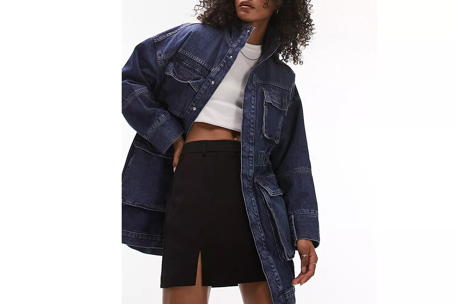 Nordstrom Topshop Oversize Funnel Neck Denim Jacket