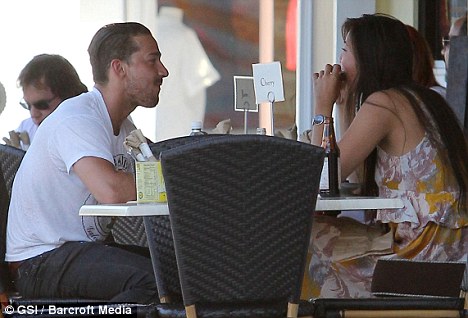 Leisurely lunch: The actor hung on his stylist girlfriend's every word as they enjoyed lunch at Sweet Butter Cafe