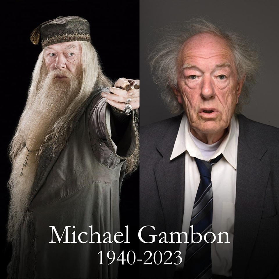 Có thể là hình ảnh về 2 người và văn bản cho biết 'Michael Gambon 1940-2023'