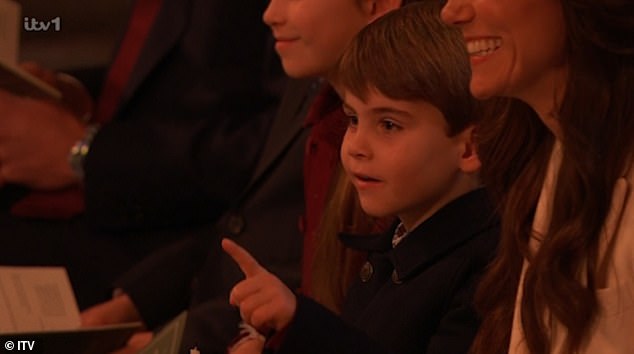 Prince Louis was seen pointing and smiling as actor Jim Broadbent The Father Christmas Letters from J.R.R. Tolkien