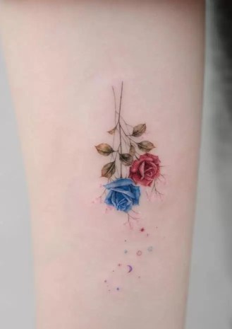 Red and Blue Rose Tattoo