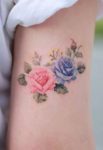 Pink and Blue Rose Tattoo