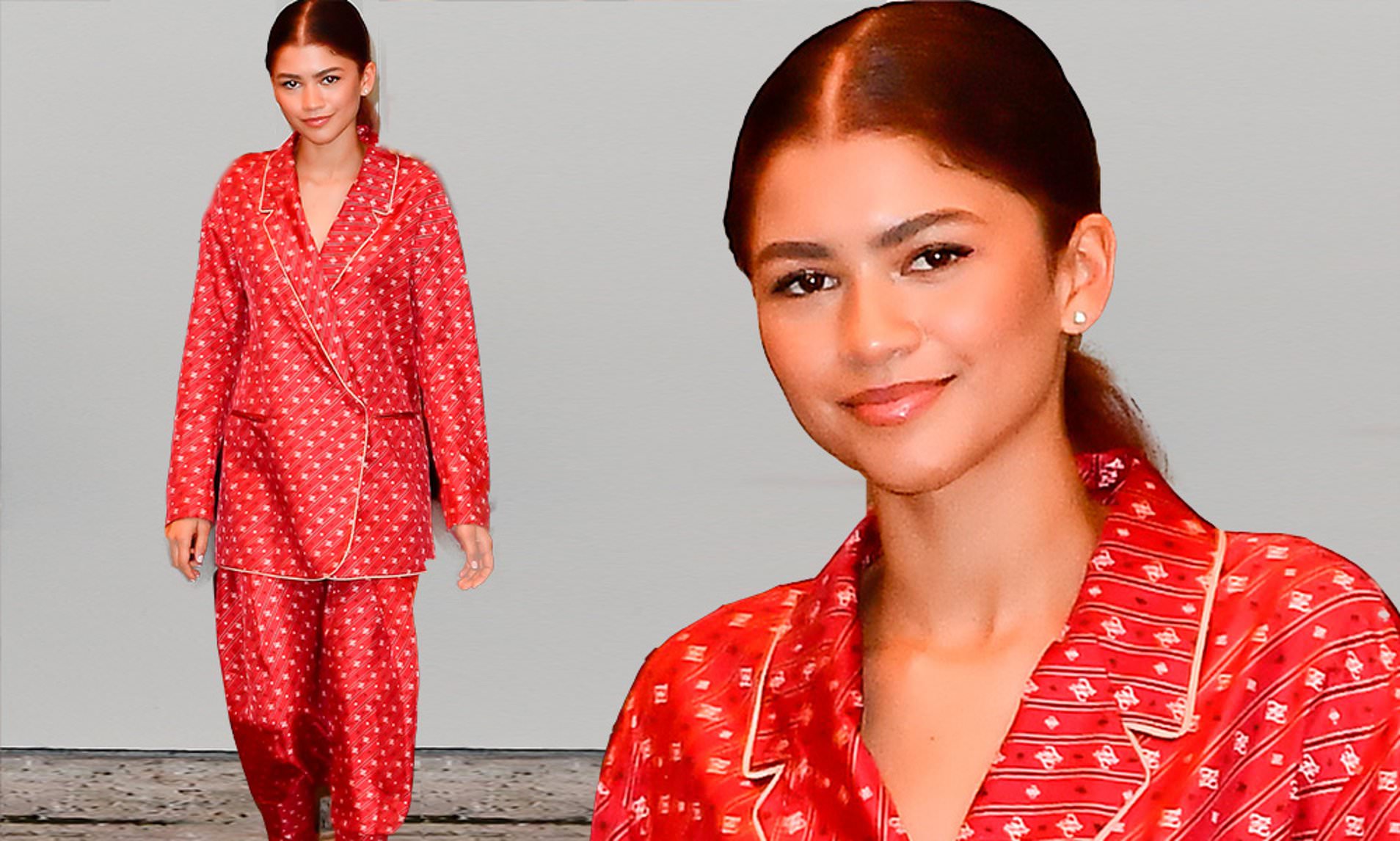 Zendaya coordinates her new red hair with Fendi pajama ...