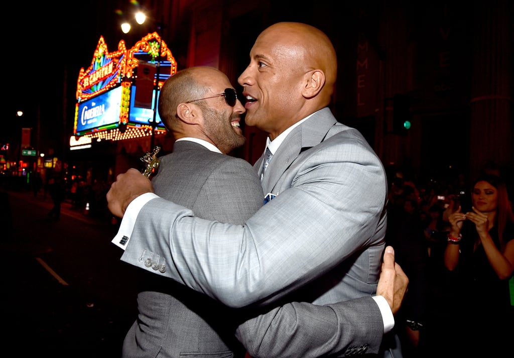 Jason Statham and Dwayne Johnson hugged it out at the Hollywood premiere of Furious 7 in April 2015.