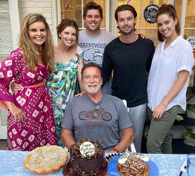 Arnold Schwarzenegger celebrates the age of 73 with his ex-wife (left) and four children. Photo: Patrick Schwarzenegger Instagram.