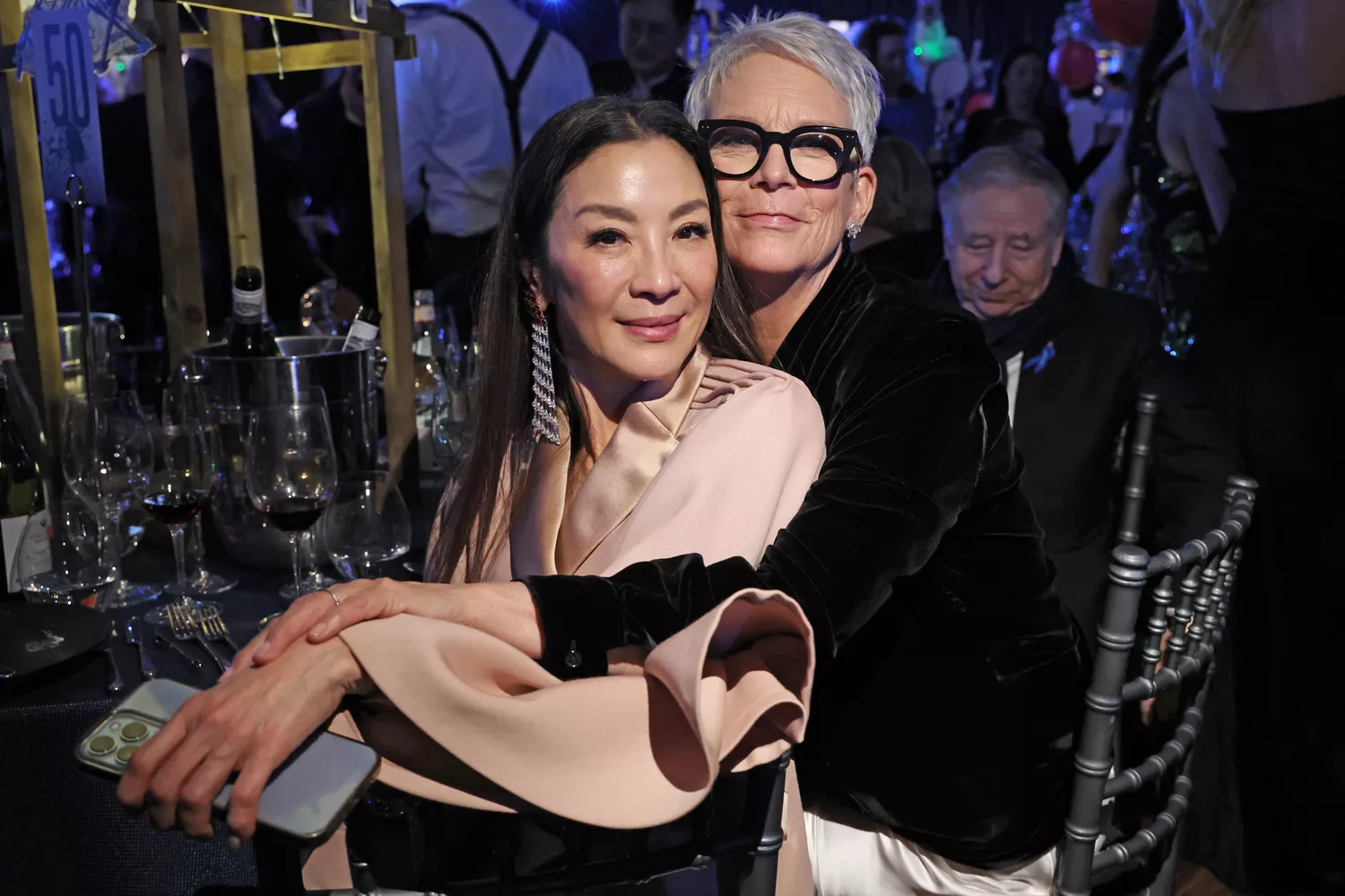 Michelle Yeoh and Jamie Lee Curtis attend the EE BAFTA Film Awards 2023 Dinner at the Royal Festival Hall on February 19, 2023 in London, England.