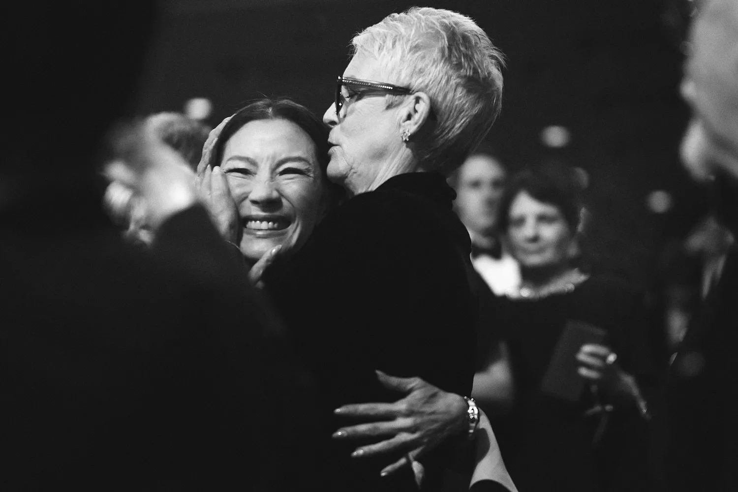 Jamie Lee Curtis and Michelle Yeoh attend the EE BAFTA Film Awards 2023 at The Royal Festival Hall on February 19, 2023 in London, England.