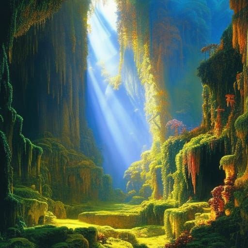 Inside a lush Cave - AI Generated Artwork - NightCafe Creator