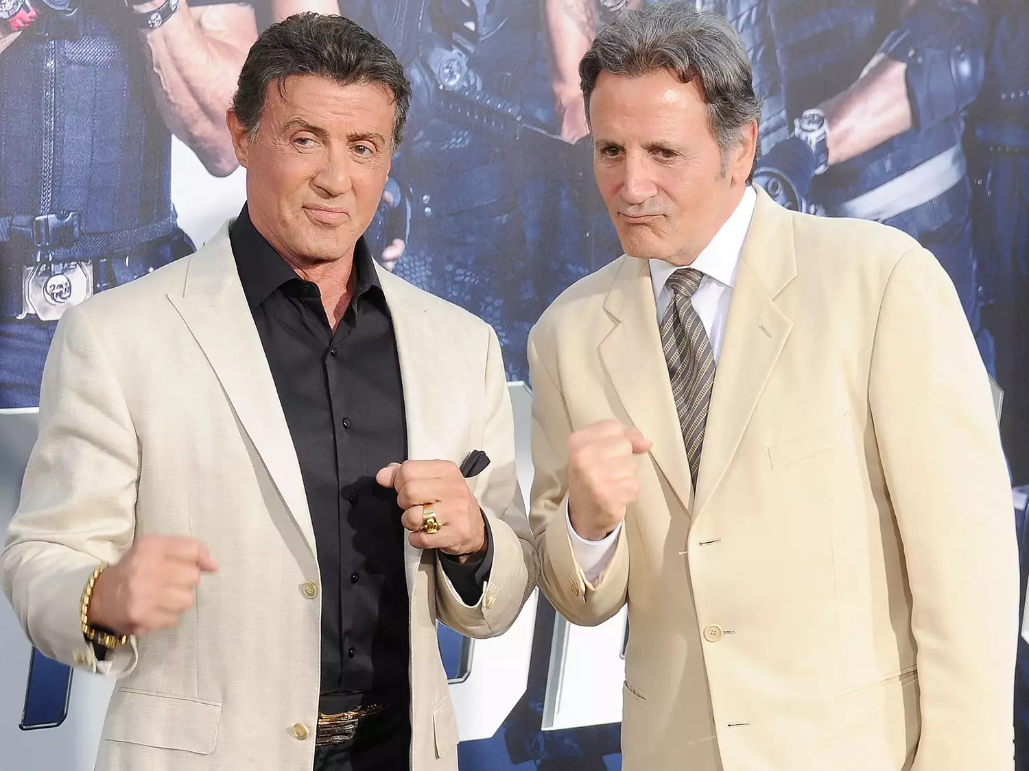 Sylvester Stallone and brother Frank Stallone arrive at the Los Angeles premiere of "The Expendables 3" in 2014