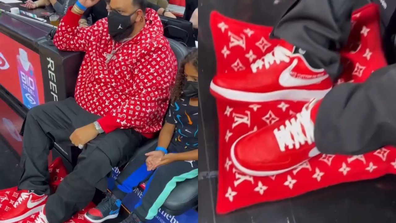 DJ Khaled Brought A LV Pillow To Protect His Shoes From The Basketball  Court - YouTube