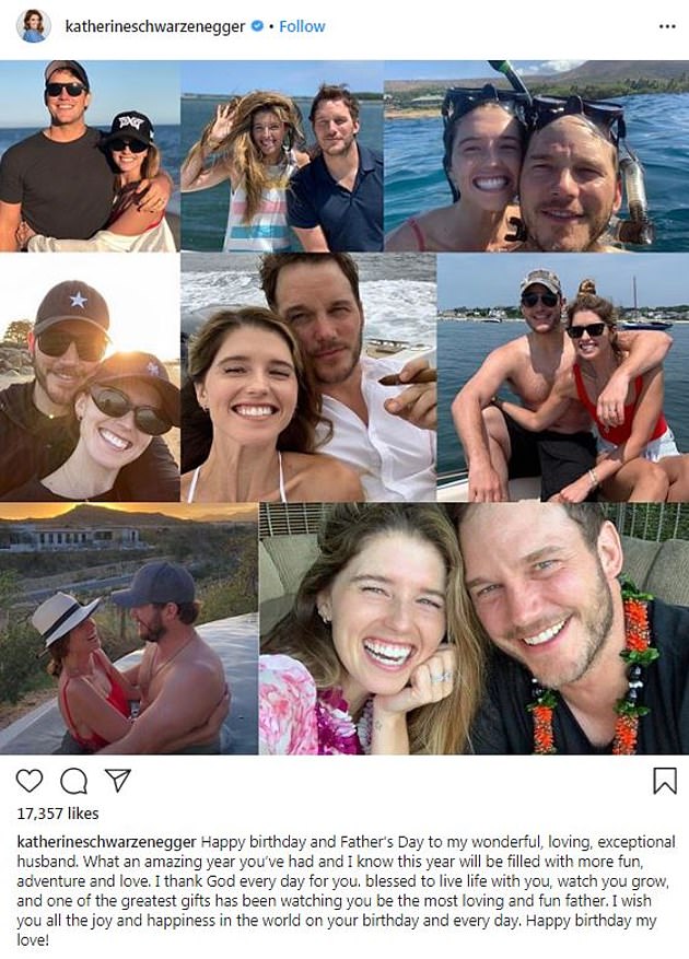 Mama to be: Katherine also praised husband Chris Pratt on Father's Day, the couple are currently expecting their first child together, while Chris has 7-year-old son Jack