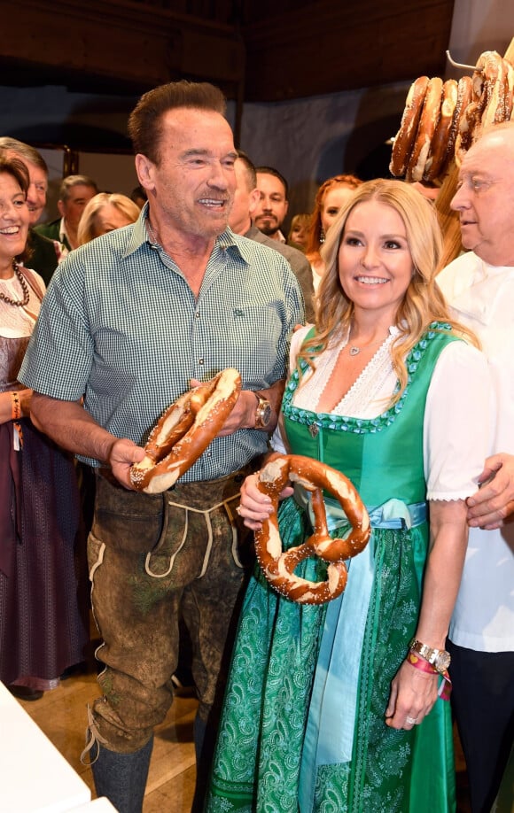 Arnold Schwarzenegger and his partner Heather Milligan during the 29th Weisswurstparty at the Stanglwirt Hotel in Going, Austria, on January 27, 2020.