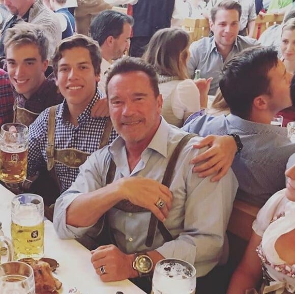 Joseph Baena and his father Arnold Schwarzenegger.