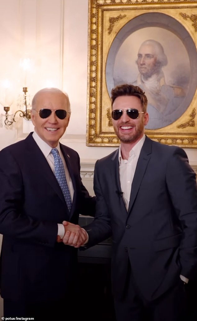 President Joe Biden surprised Captain America himself - Chris Evans - with a pair of his signature Ray-Ban aviator sunglasses as he visited the White House in Washington, DC on Tuesday