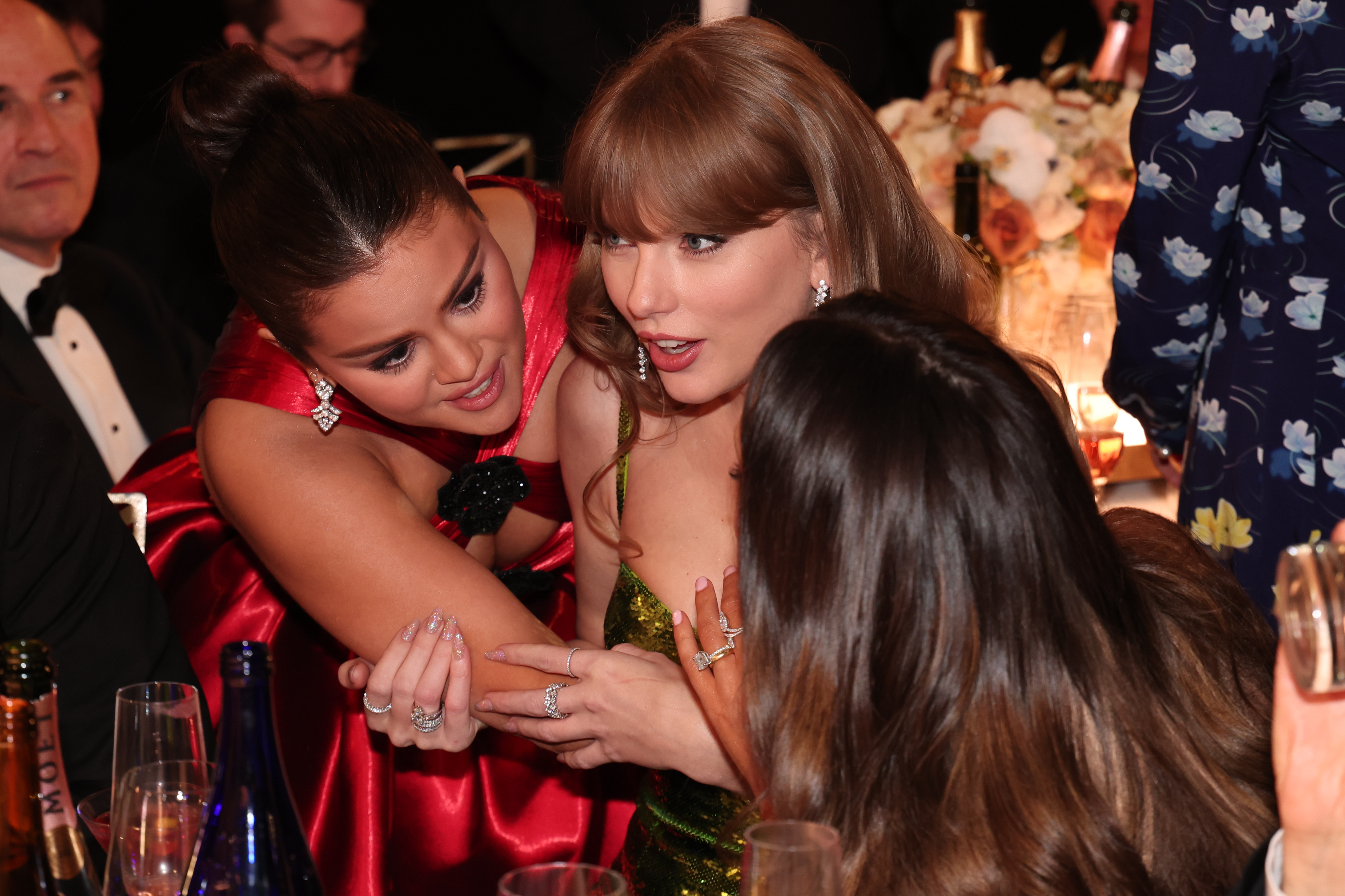 Selena Gomez, Taylor Swift and Keleigh Teller at the Golden Globes.