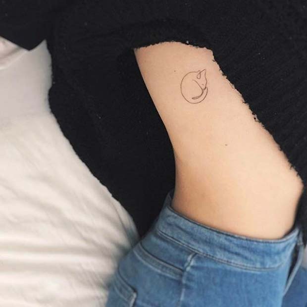 Small Cat Rib Tattoo Idea for Women