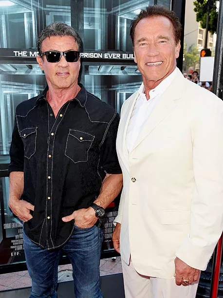 San Diego Comic-Con 2013, Arnold Schwarzenegger, ... | Sylvester Stallone and Arnold Schwarzenegger attend the Escape Plan premiere