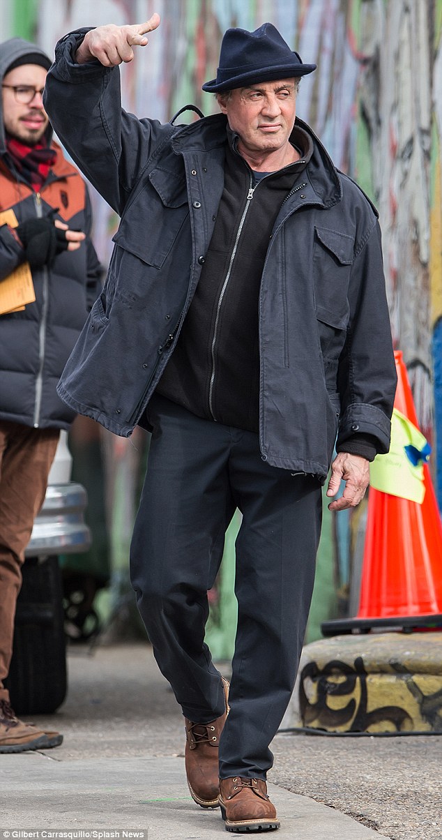 Tough guy: Sylvester Stallone was spotted on the Philadelphia set of his upcoming Rocky sequel, Creed, on Friday