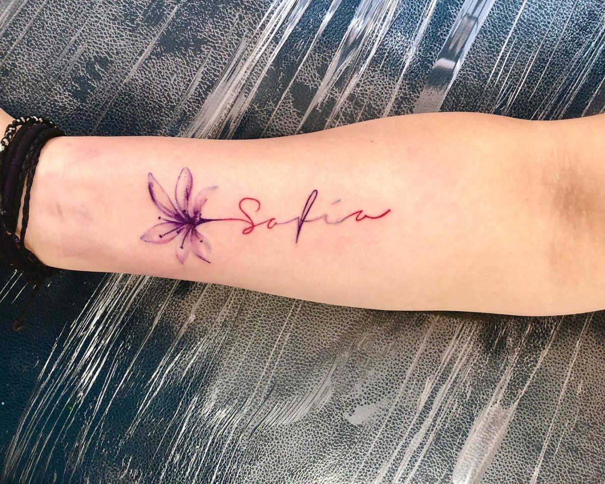 Flower Stem Baby Name Tattoo