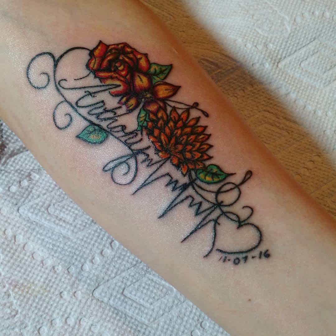 Heartbeat Baby Name Tattoo