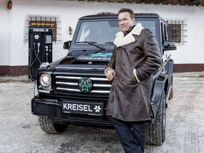 Arnold likes big trucks and SUVS, very evident in their number in his car collection. This one's the Kreisel Electric G500. The custom SUV is all electric one of Arnold's favourites. (Photo: Motor Authority)