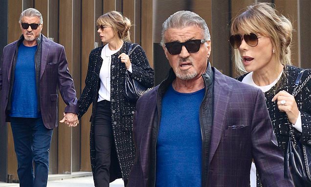 Sylvester Stallone, 77, and wife Jennifer Flavin, 55, hold hands as they  stroll through NYC while promoting season two of their reality show The Family  Stallone | Daily Mail Online