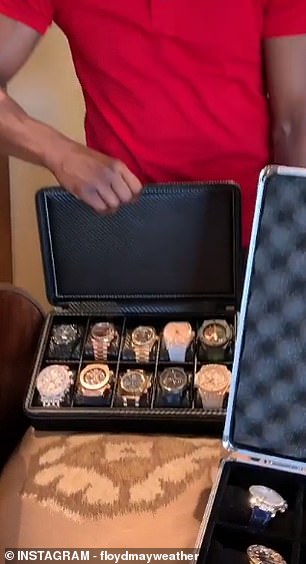 In one recent post, Mayweather opened up cases full of watches he owns