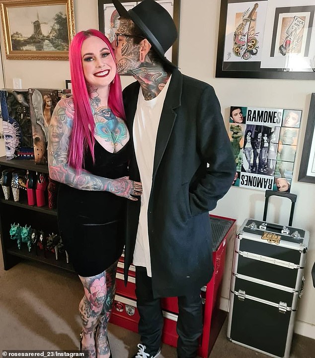 The mum is pictured here with her husband, Bumer, with whom she owns a tattoo shop