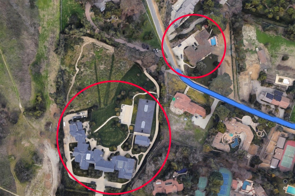 A visual of the proximity between Kim Kardashian's house and Kanye West's new house.