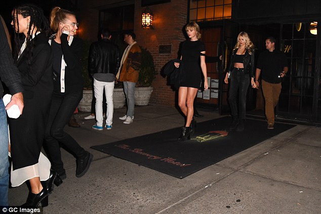 Squad goals: The girls walked along in a stunning parade earlier in the evening as they were pictured leaving their hotel