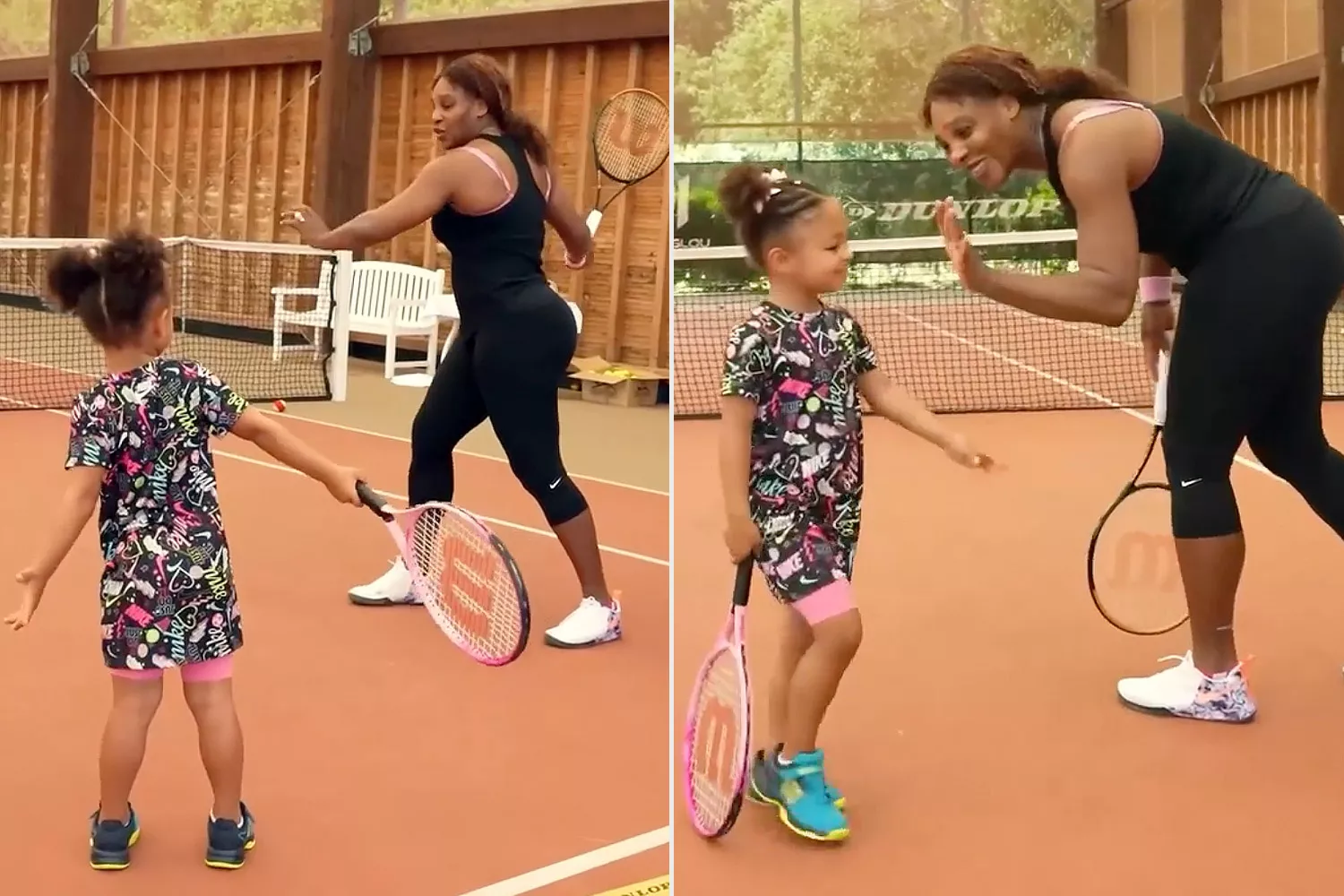 serena williams teaches her daughter tennis