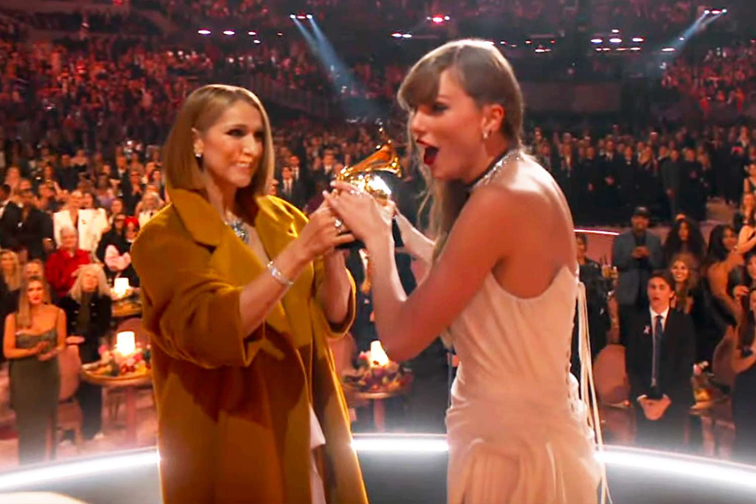 See Taylor Swift, Celine Dion hug backstage at Grammys after backlash