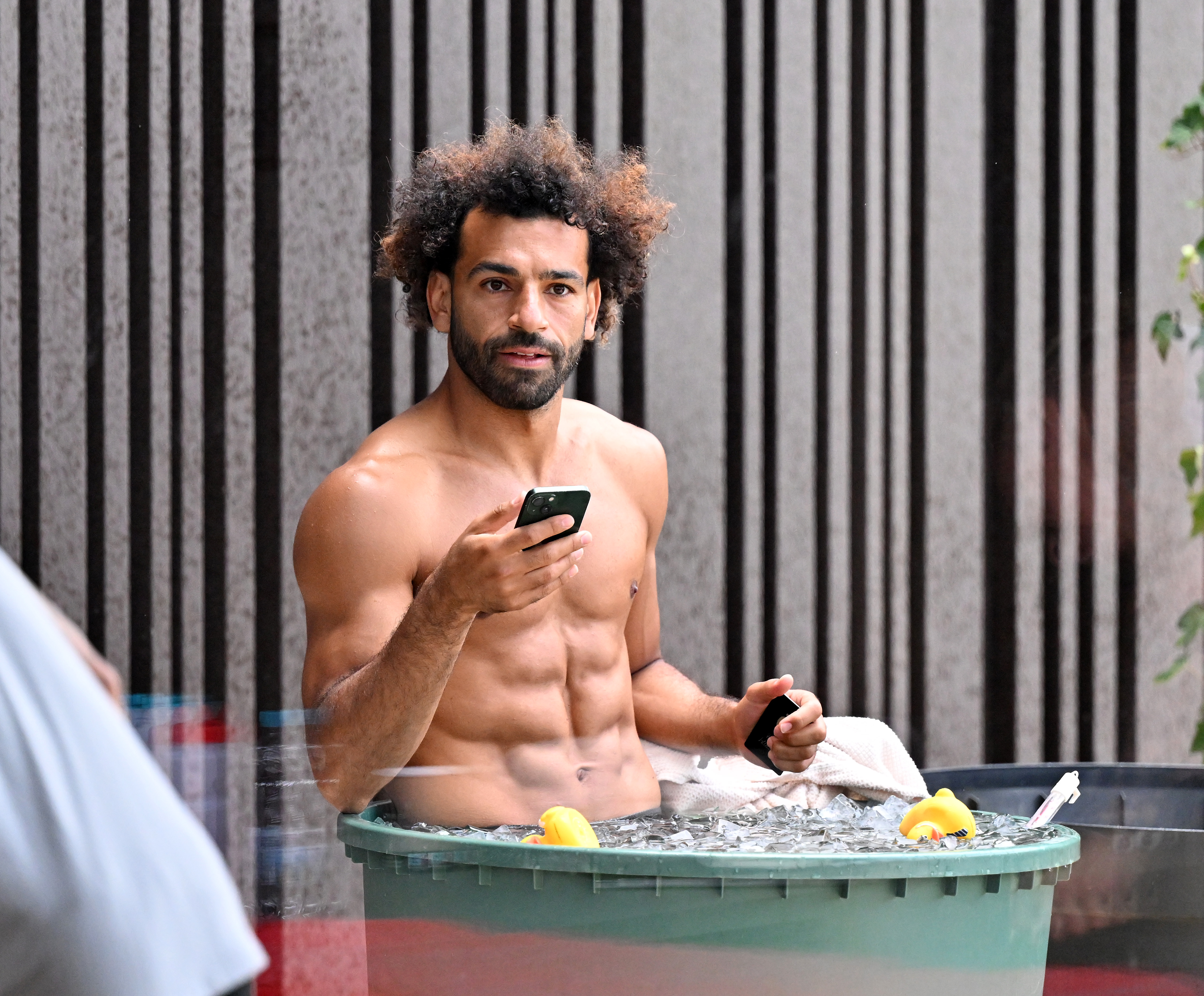 The forward was joined in his ice bath by some rubber ducks