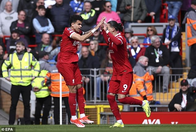 Nunez and Luis Diaz (left) were both praised by Jurgen Klopp for their displays in the win