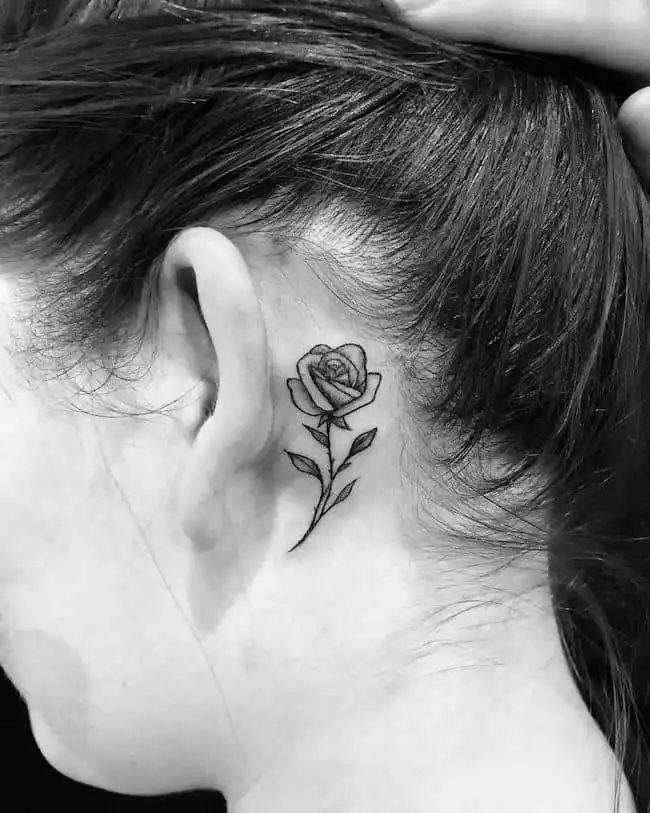 Rose tattoo on the ear back by @alexismfish