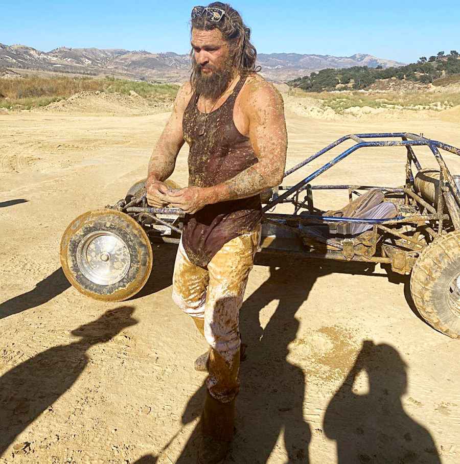 Shirtless Jason Momoa Gets Hosed Down After Muddy Dune Buggy Ride