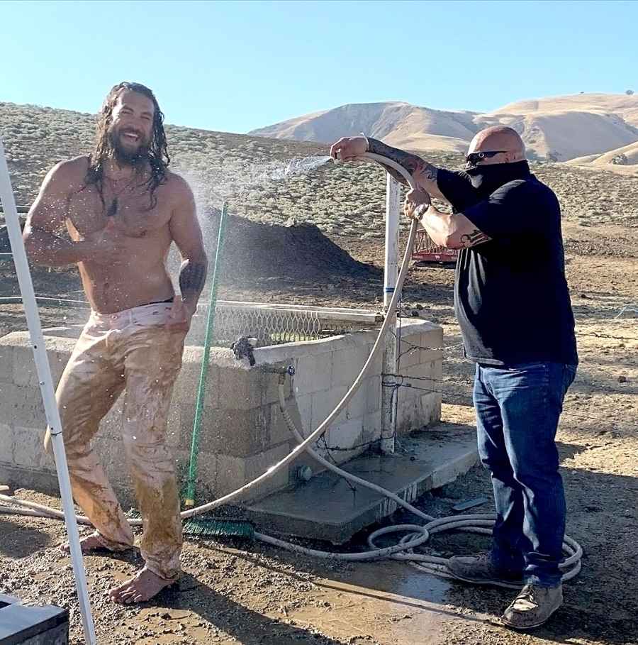 Shirtless Jason Momoa Gets Hosed Down After Muddy Dune Buggy Ride