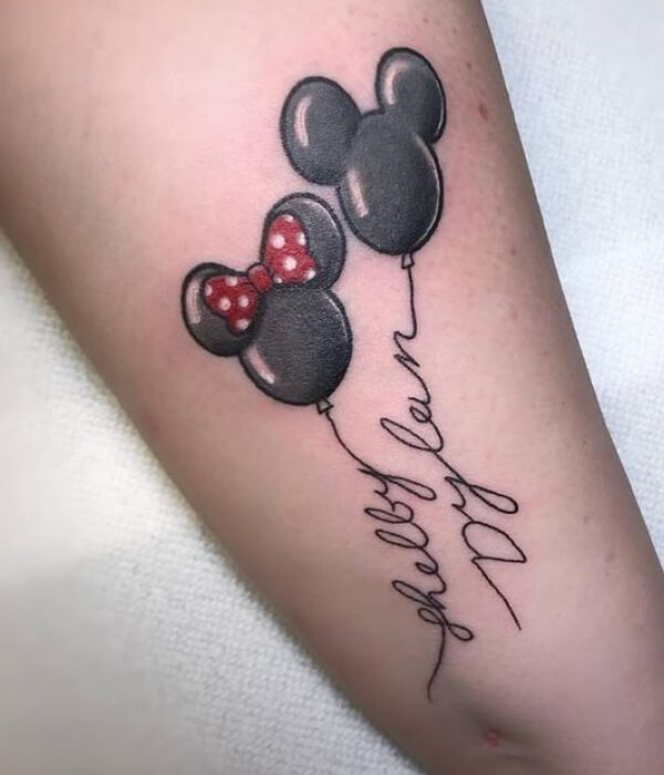 Baby Minnie tattoo with name and birth date