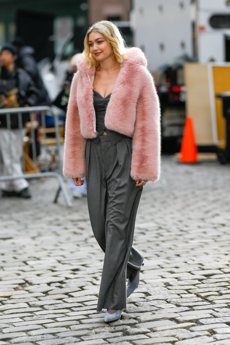 Gigi Hadid is seen during a photo shoot for Maybelline in SoHo on March 26, 2024 in New York City. 