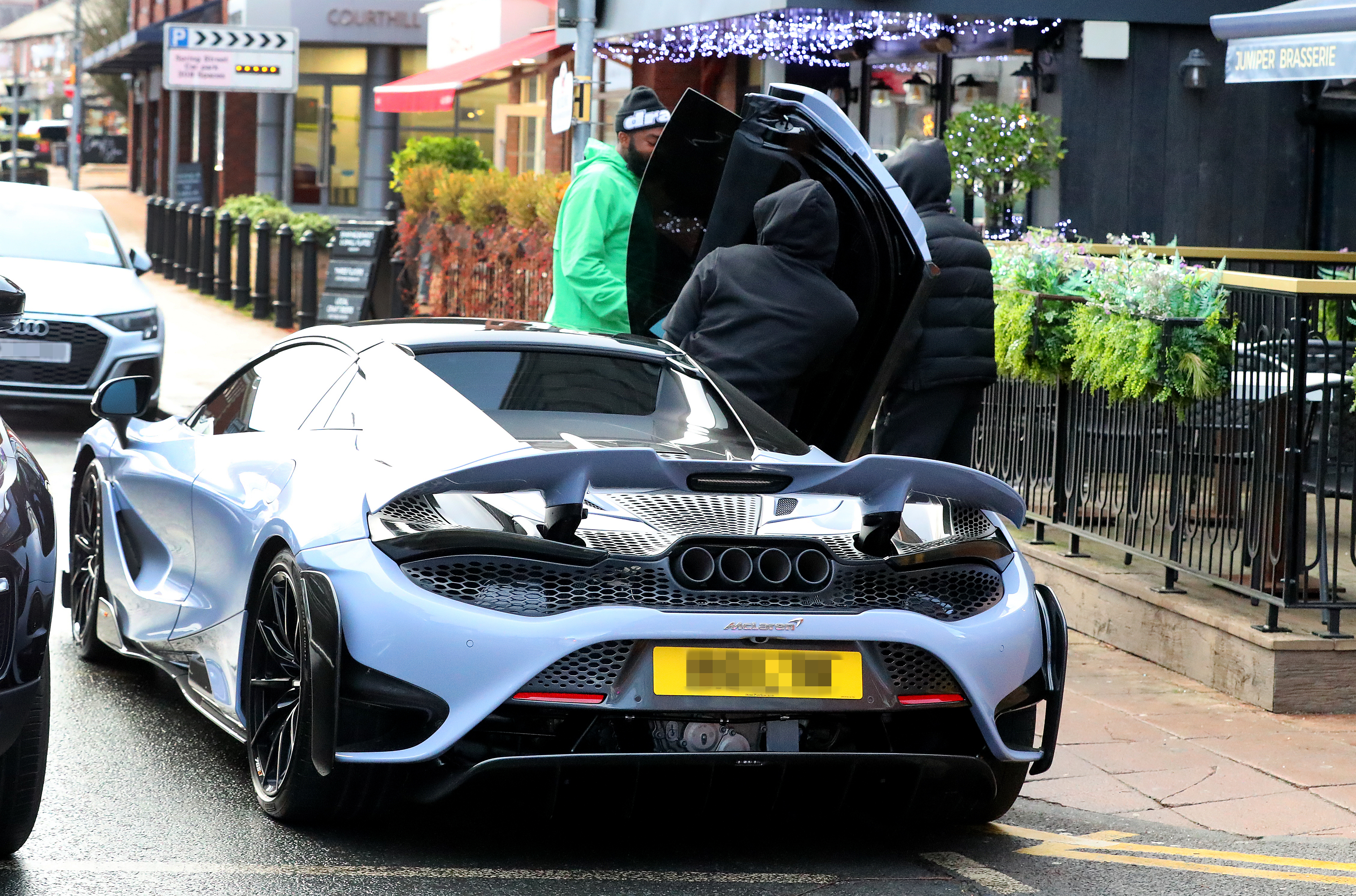 The star left his McLaren 765 Long Tail sports car on double yellow lines outside Juniper Restaurant