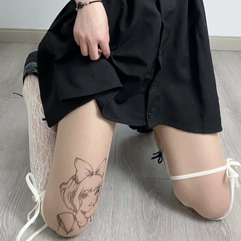 Lolita Anime Girl Tattoo Tights – Cutiekill