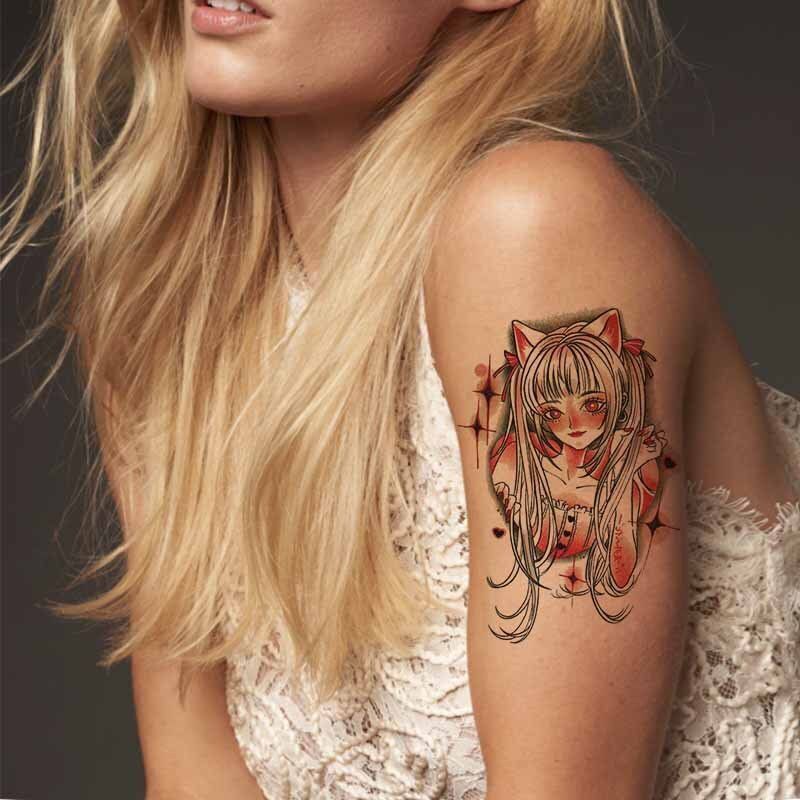 Temporary Tattoo Black Red Evil Girl Anime Arm Leg Back Chest Neck Fake  Decals | eBay