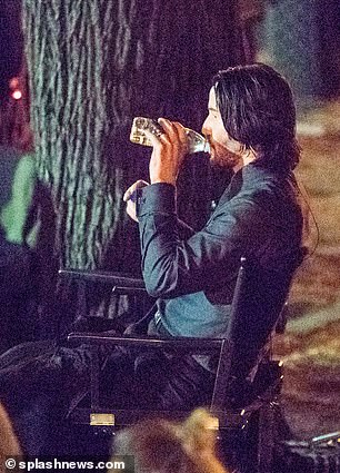 Relaxed: He was staying hydrated on set