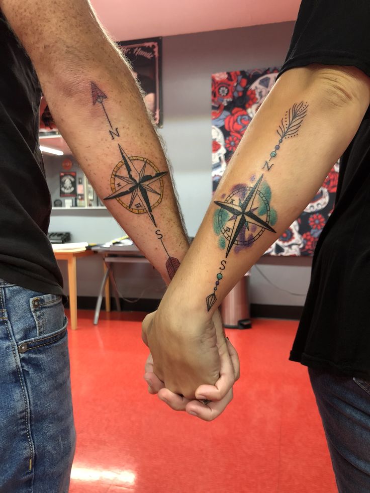 Husband and Wife Compass Tattoo