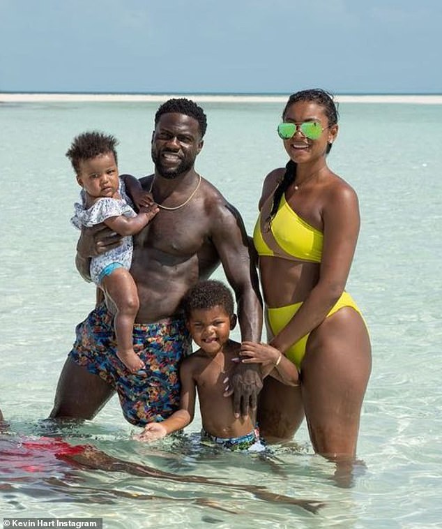 Bahama break: Kevin Hart is relaxing with his family during a beach vacation in the Bahamas as he says he is getting some 'peace of mind' and was 'living life to the fullest'